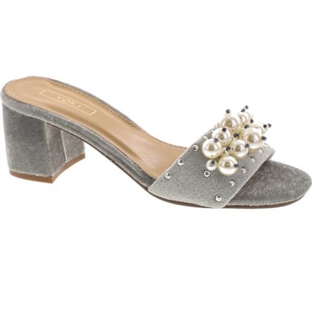 YOKI Gray Velvet Pearl Embellished Mule Size 8